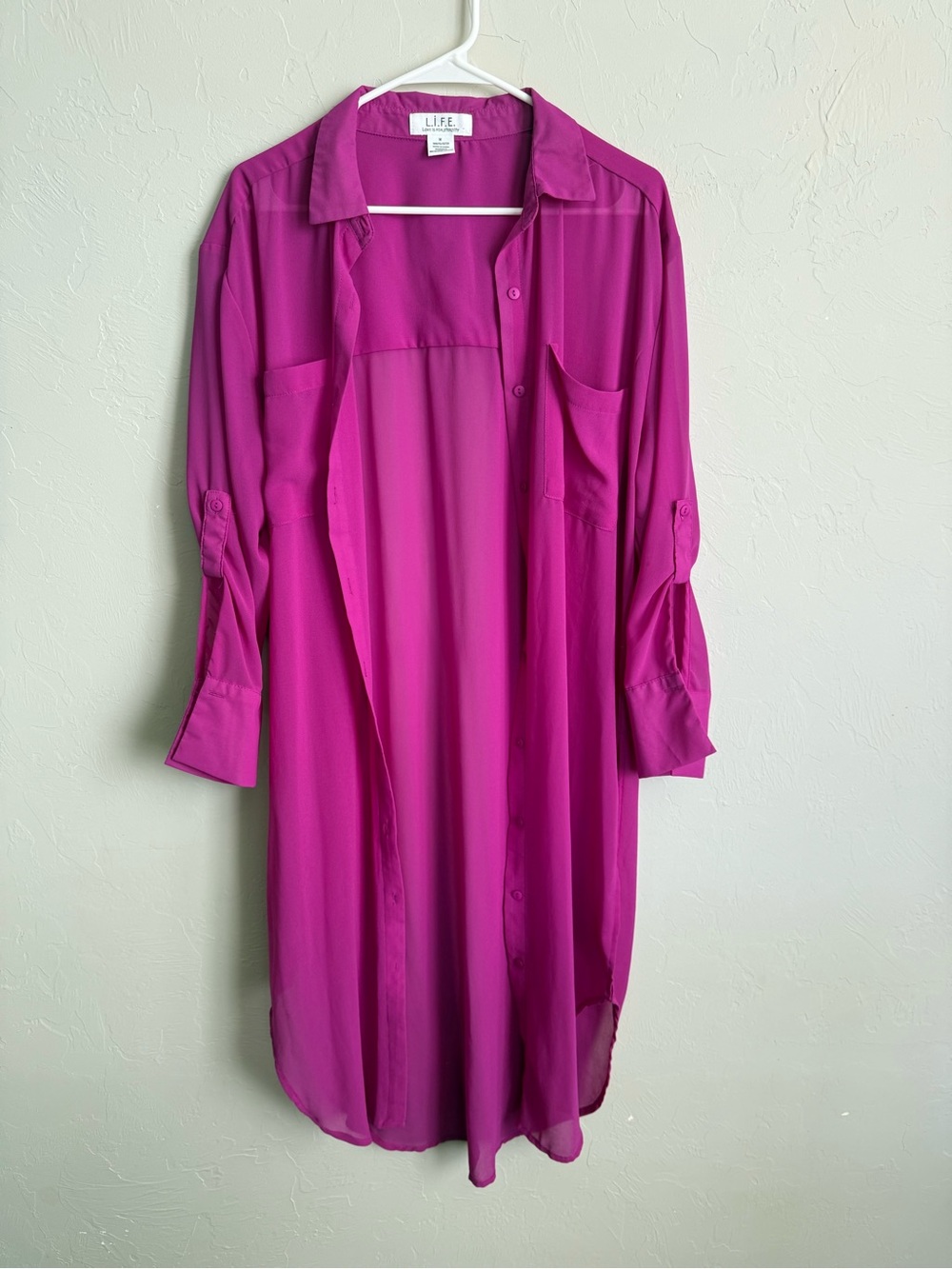 Long Sheer Button Down Shirt Dress